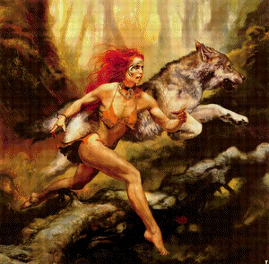 амазонка - лес, девушка, волк - предпросмотр