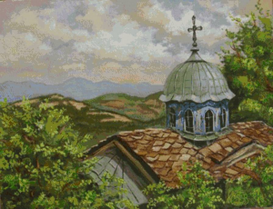 Юлиан Кръстев. Между Небето и Земята (Соколски манастир) - деревня, лето, пейзаж, церковь - предпросмотр