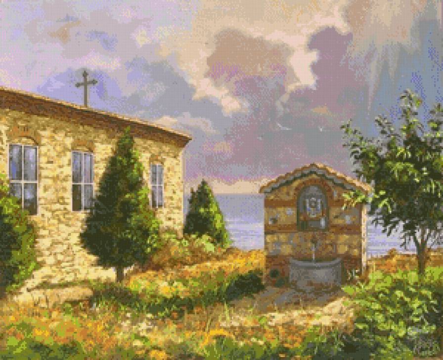 Юлиан Кръстев. Църковната чешма (Царево) - церковь, лето, деревня, пейзаж - предпросмотр