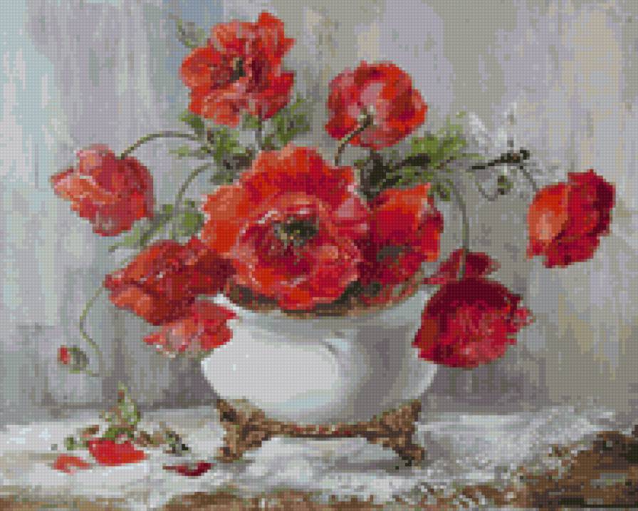 Маки и стрекоза - насекомые, маки, цветы, букет, букет в вазе - предпросмотр