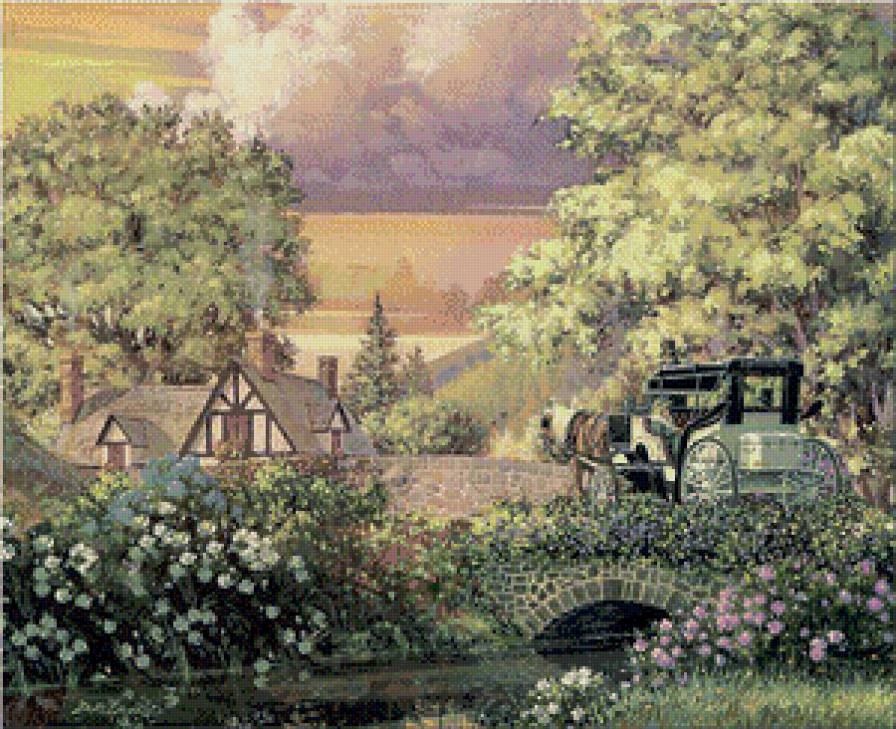 прогулка - лошадь, дом, карета, прогулка, катание, деревья, лето, лес - предпросмотр