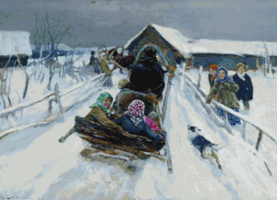 №882799 - сани, лошади, люди, зима, собака - предпросмотр