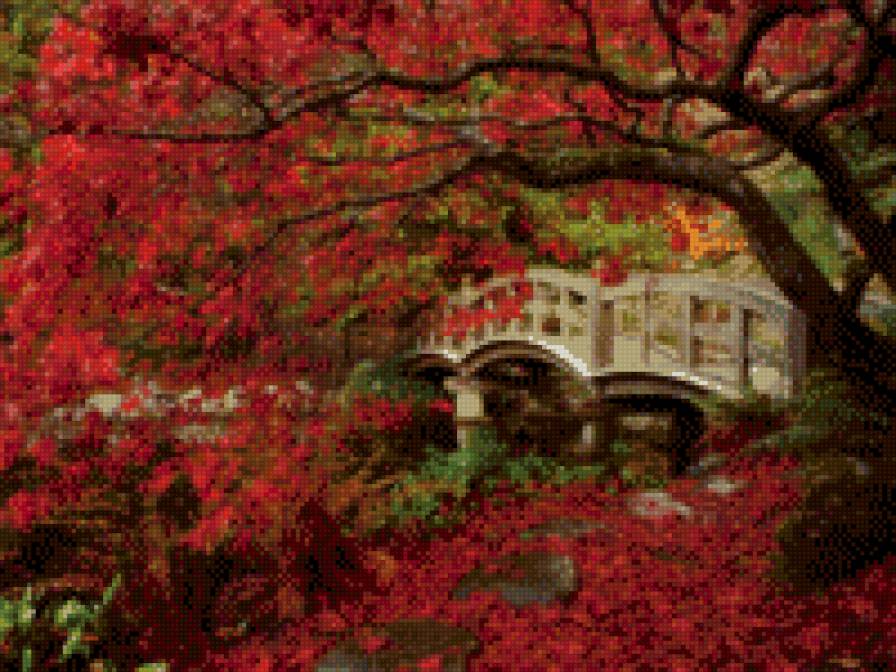 осень в саду - осень, мост, картина - предпросмотр