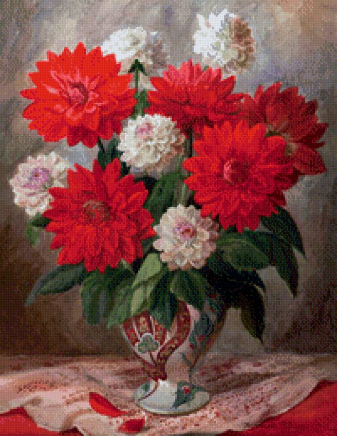 Георгины по картине В. Кирьяновой - цветы, натюрморт, георгины, букет - предпросмотр