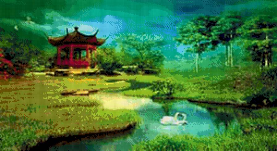 пония - япония, лебеди, озеро, пейзаж - предпросмотр