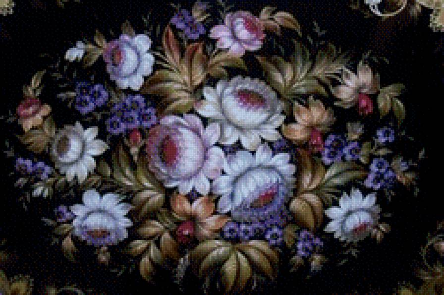 жостовская роспись 3 - фиалки, георгины, жостово, роспись - предпросмотр