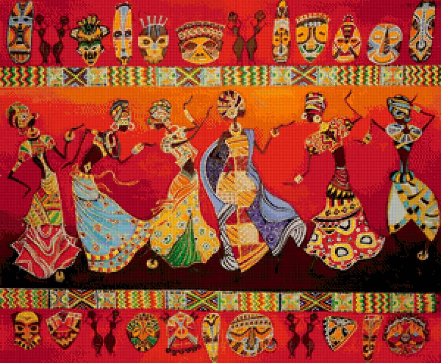 африканские мотивы - маска, африка, орнамент, женщины, панно - предпросмотр