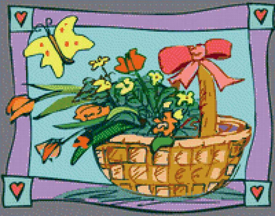 Корзина с цветами - фон, цветы, корзина - предпросмотр