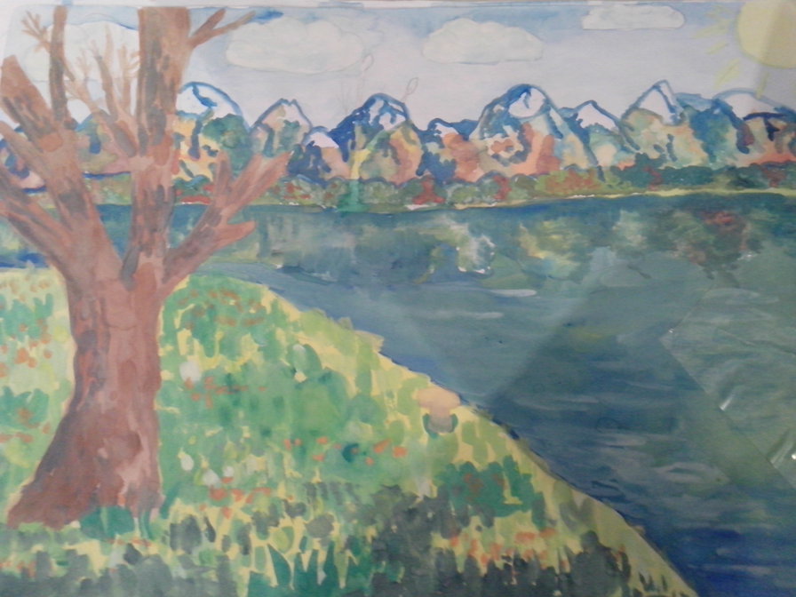 Природа - горы, озеро, дерево - оригинал