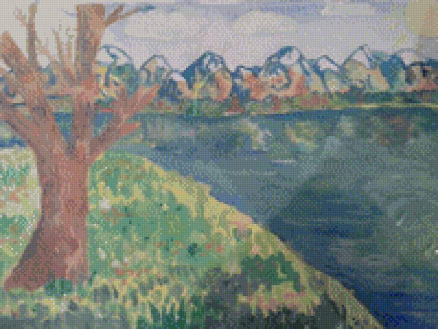 Природа - горы, озеро, дерево - предпросмотр