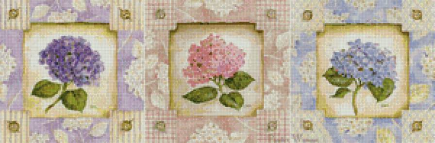 триптих с гортензиями - триптих, кухня, нежность, гортензии, цветы - предпросмотр