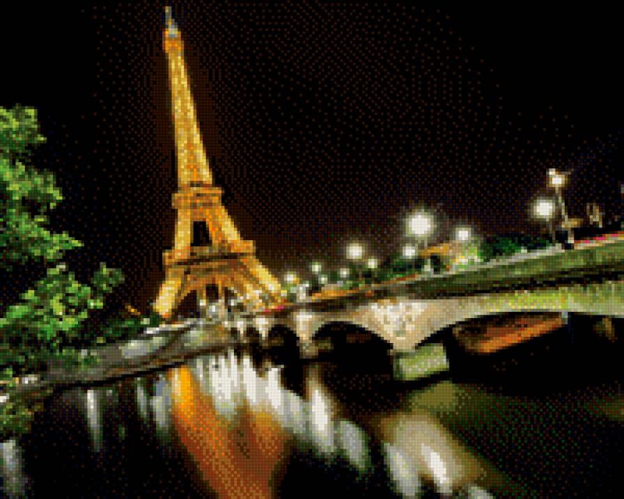 Ночной Париж - город, башня, река, фонари, мост, париж, архитектура, ночь - предпросмотр