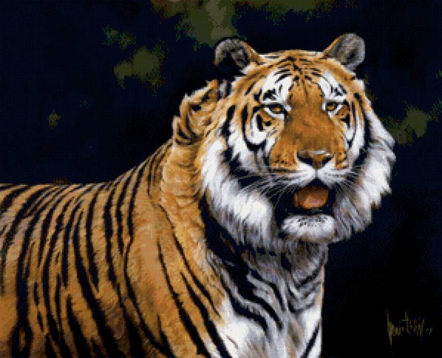 красивый тигр - панно, рисунок, кошки, тигр, животные, природа - предпросмотр