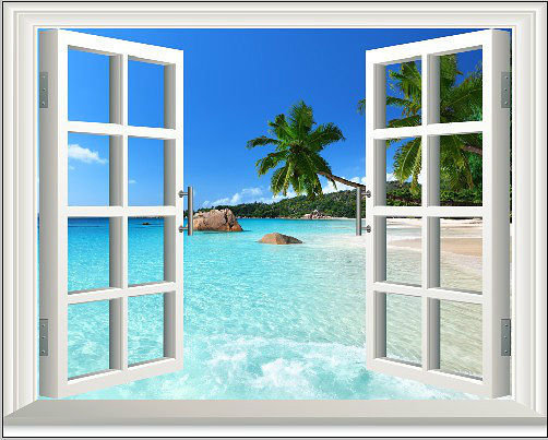 открытое окно - открытое окно, пальма, море, природа, лагуна - оригинал