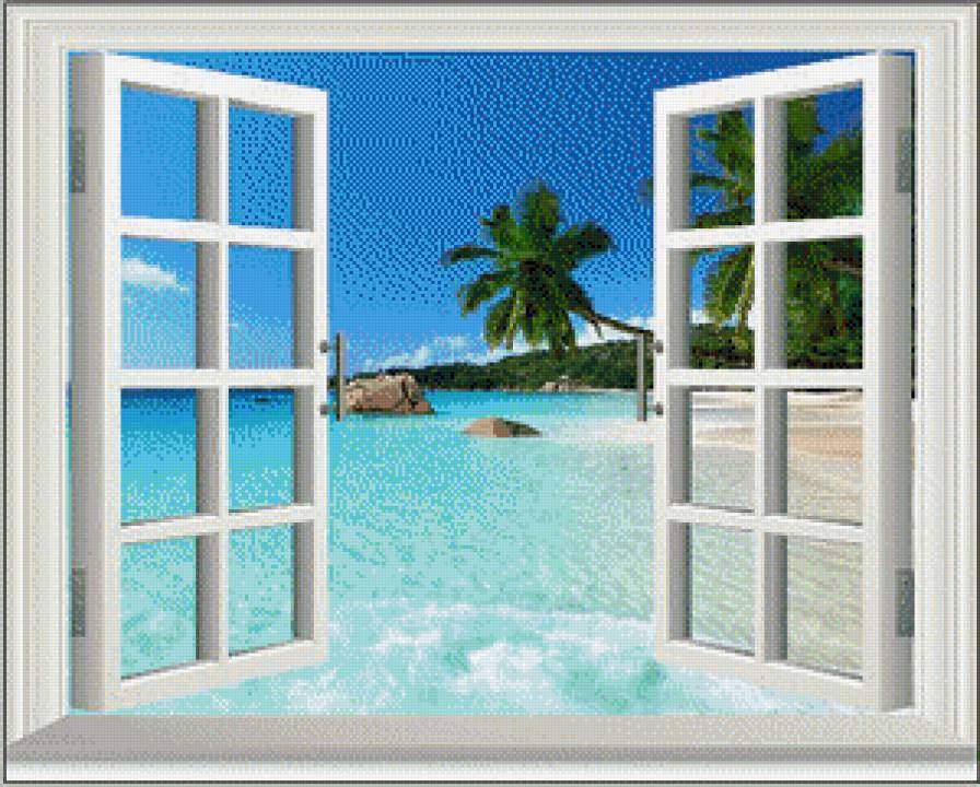 открытое окно - пальма, море, природа, лагуна, открытое окно - предпросмотр