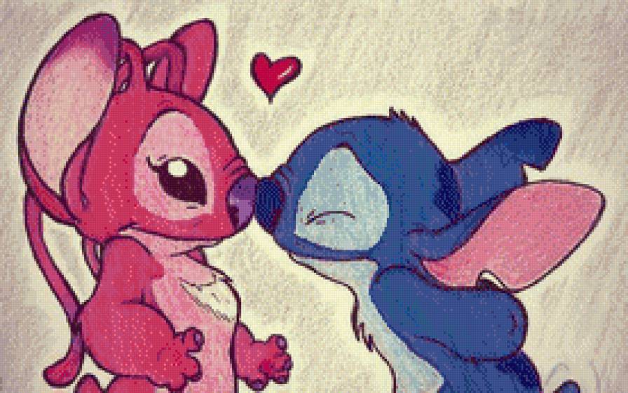 Стич и Анджел - любовь, анджел, поцелуй, стич, пара, лило и стич, сердце - предпросмотр