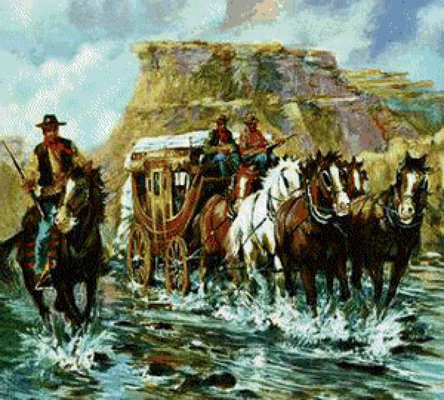 на диком западе - скачки, прерия, дикий запад, дилижанс, ковбои - предпросмотр