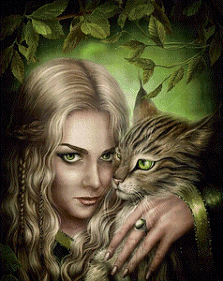 девушка с котом - кот, зелень, девушка - предпросмотр