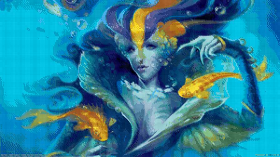 морская царица - рыбы, дно, море, фентези, девушка, царица, сказка, волны - предпросмотр