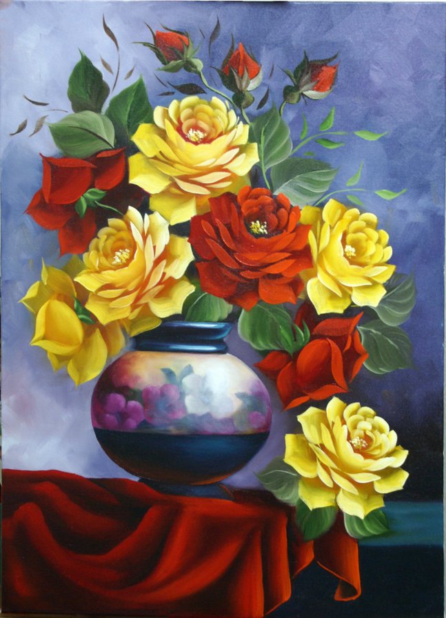розы в вазе - цветы, роза, живопись, ваза, букет, натюрморт - оригинал