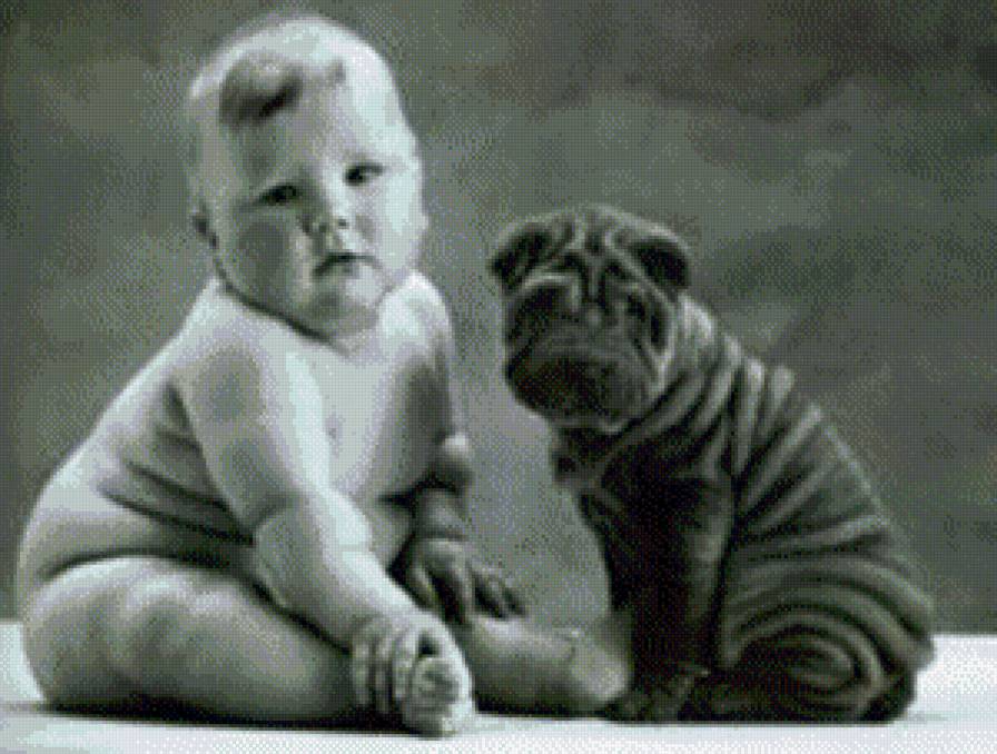 малыш и щенок - дети, шарпей, детям, собака, ребенок, животные - предпросмотр