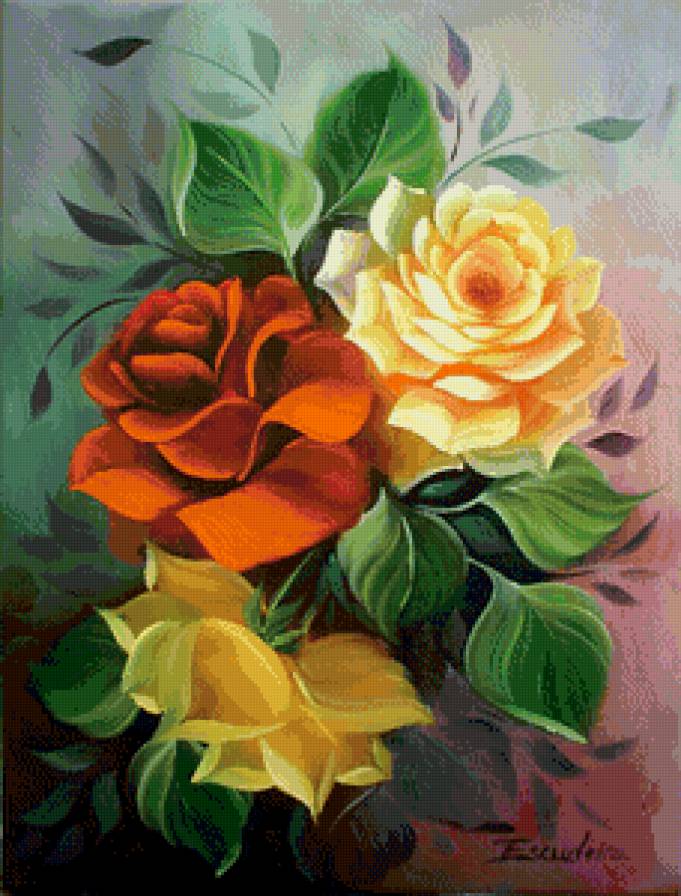 три розы - цветы, панно, букет, розы - предпросмотр