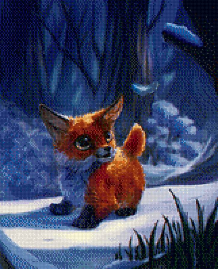 Лисёнок - зима, лис - предпросмотр