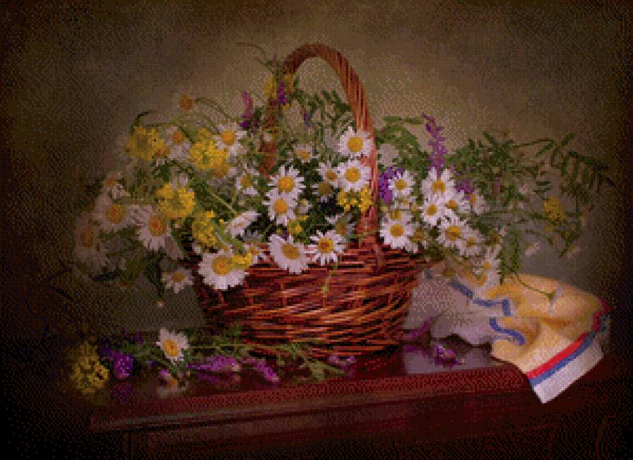 корзина с ромашками - полотенце, ромашки, корзина - предпросмотр