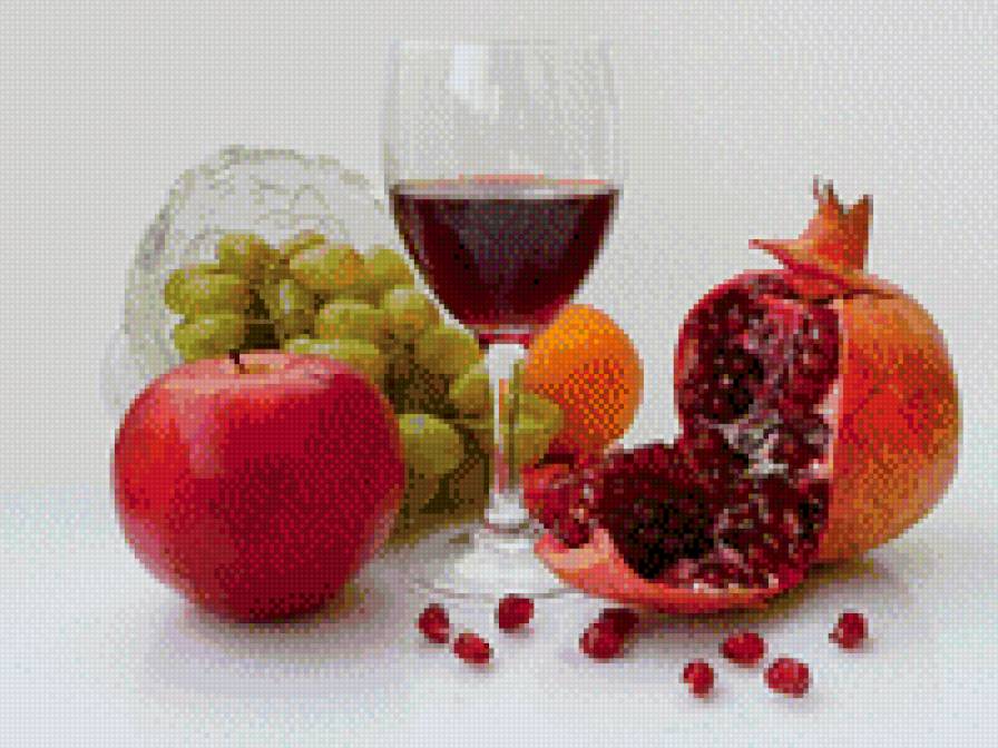 натюрморт - вино, гранат, еда, виноград - предпросмотр