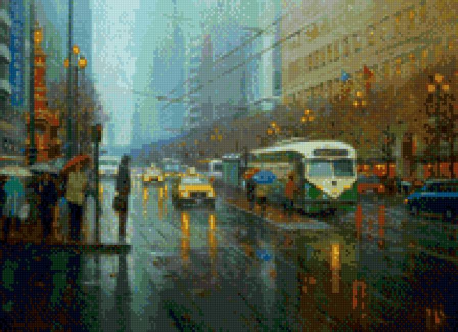 дождливый город - город, улица, дождь - предпросмотр