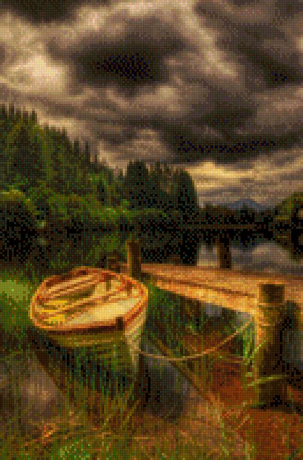 природа - лодка, природа, лес, озеро - предпросмотр