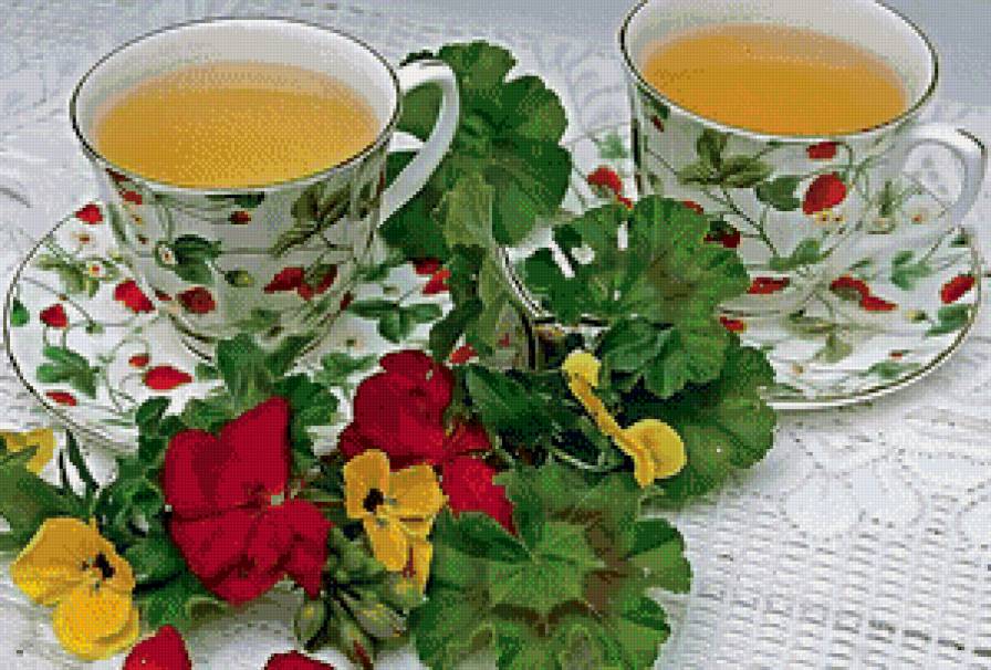 для кухни - анютиныглазки, чай, чашечка, фиалки, кухня, цветы - предпросмотр