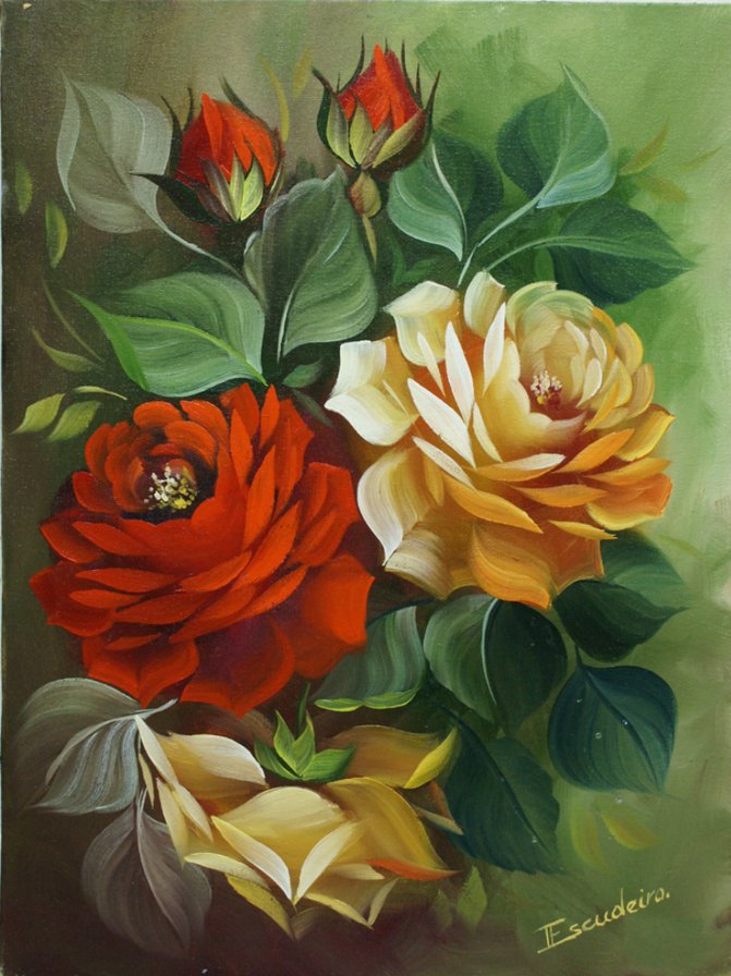 три розы - букет, цветы, розы, панно, живопись - оригинал