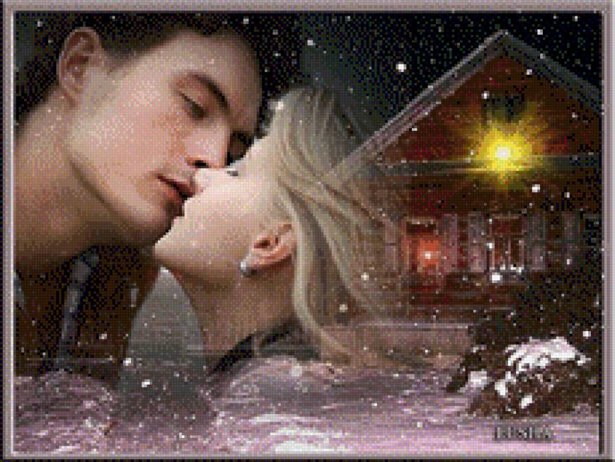 Поцелуй - он и она, двое, ночь рождество - предпросмотр