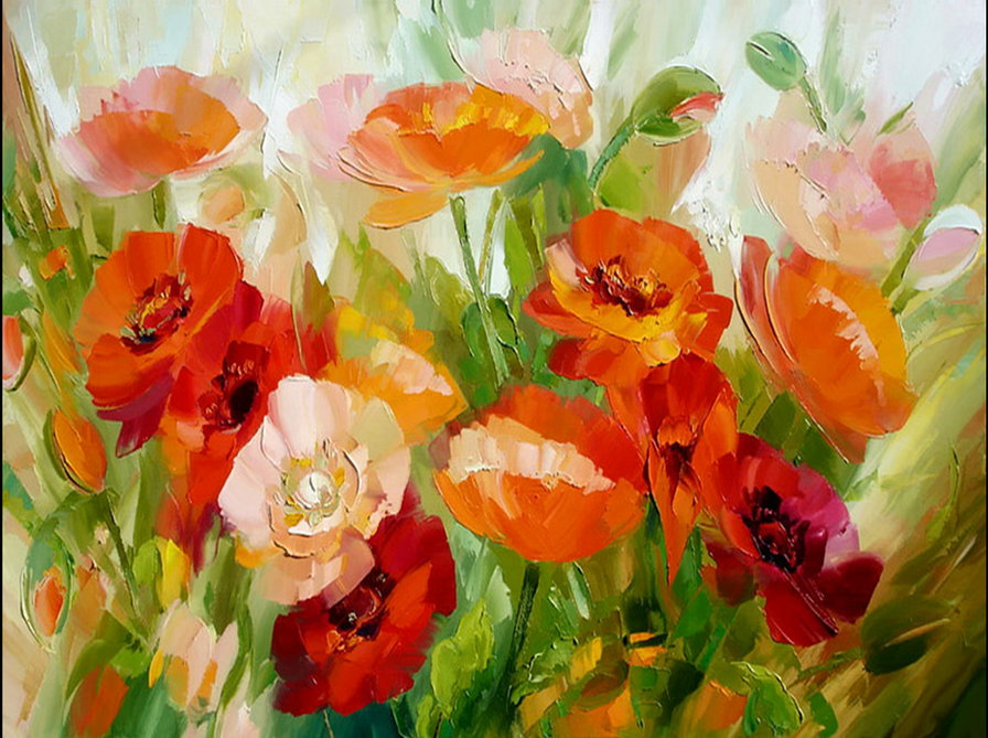 яркие маки - маки, панно, картина, букет, живопись, цветы - оригинал