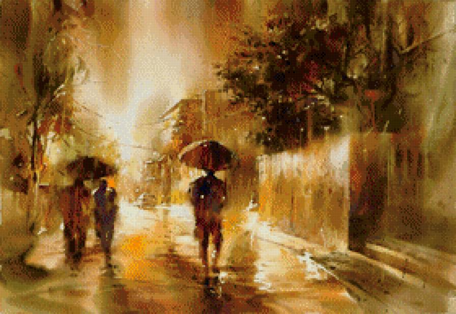 акварель. дождь. - дождь, вечер - предпросмотр