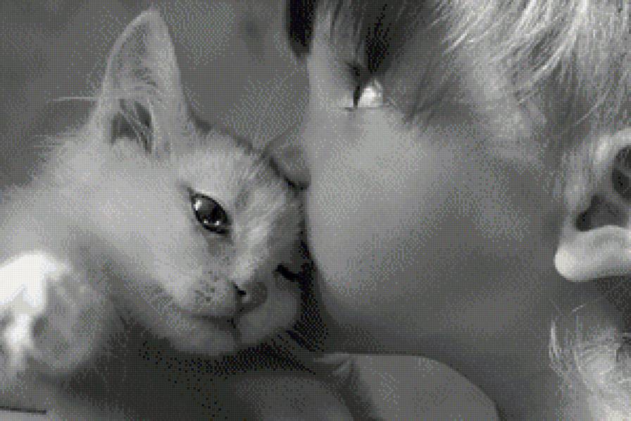 поцелуй - животные, кошка, дети - предпросмотр