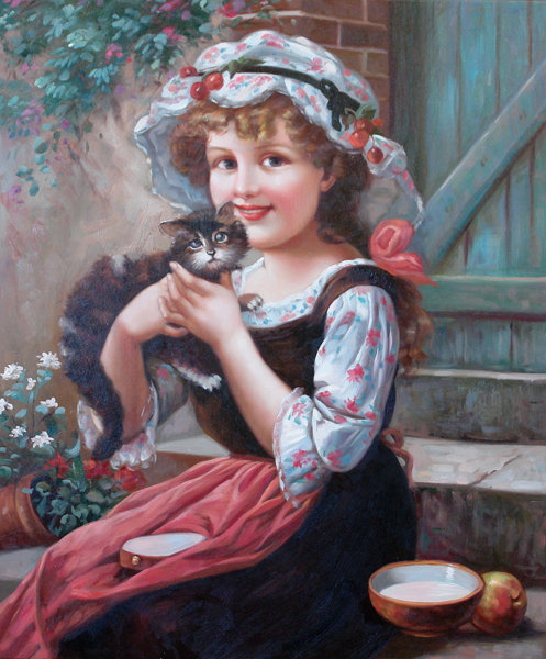 девочка с котенком - животное, девочка, котенок, ребенок, картина - оригинал