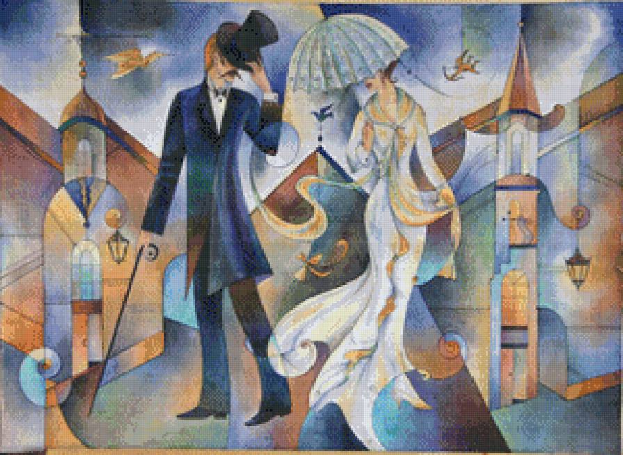 городской роман - девушка, город, пейзаж, мужчина, пара - предпросмотр