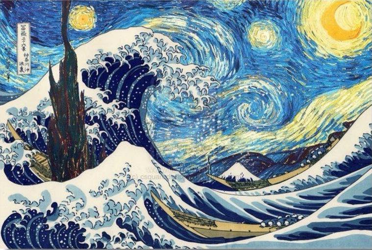 Ван Гог + Хокусай - звездная ночь, ван гог, канагава, хокусай - оригинал