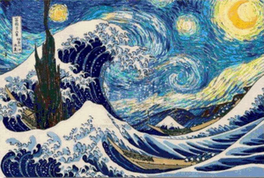 Ван Гог + Хокусай - звездная ночь, хокусай, канагава, ван гог - предпросмотр