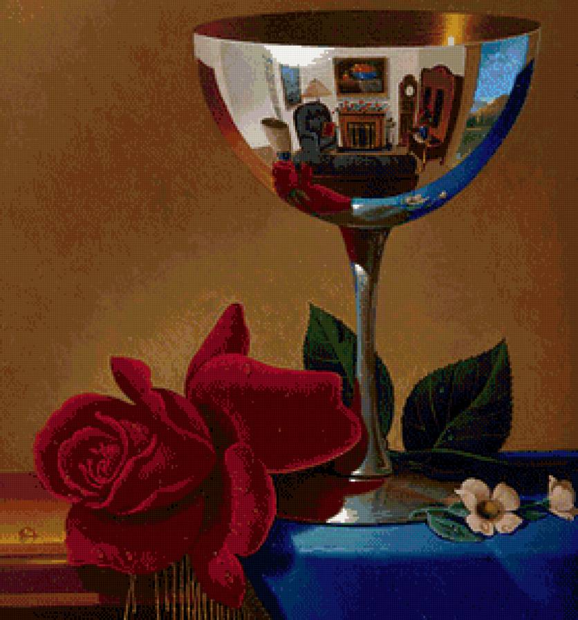 кубок и красная роза - цветы, натюрморт, кубок, роза, живопись - предпросмотр