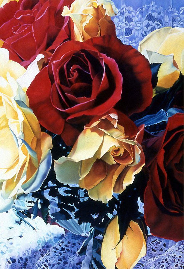 розы - букет, розы, панно, живопись, цветы - оригинал