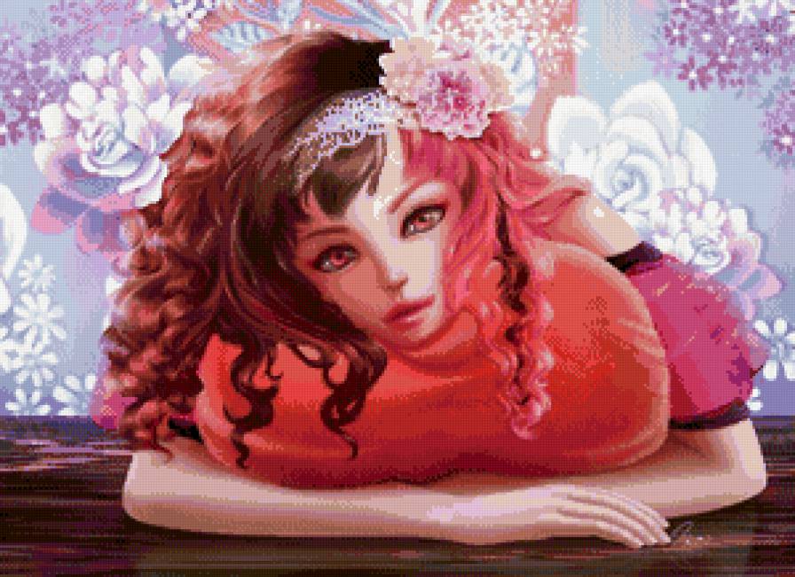 девушка с сердцем - портрет, цветы, девушка, арт, романтика, сердце, любовь - предпросмотр