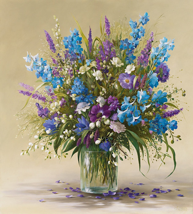полевые цветы в вазе - колокольчики, букет, ваза, цветы, натюрморт, ромашки, живопись - оригинал