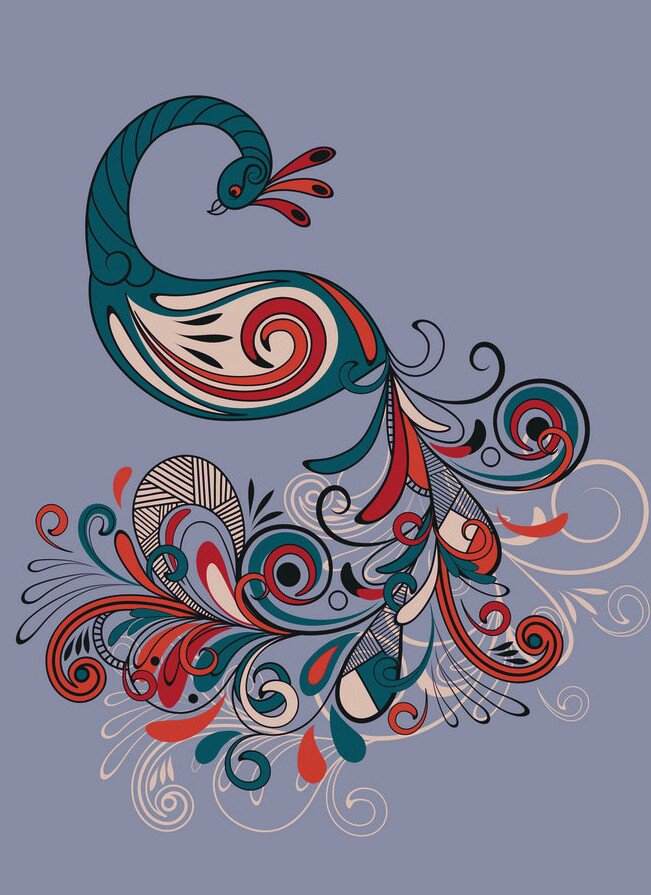 жар птица для голубой канвы - жар птица, голубой, фиолетовый, рисунок - оригинал