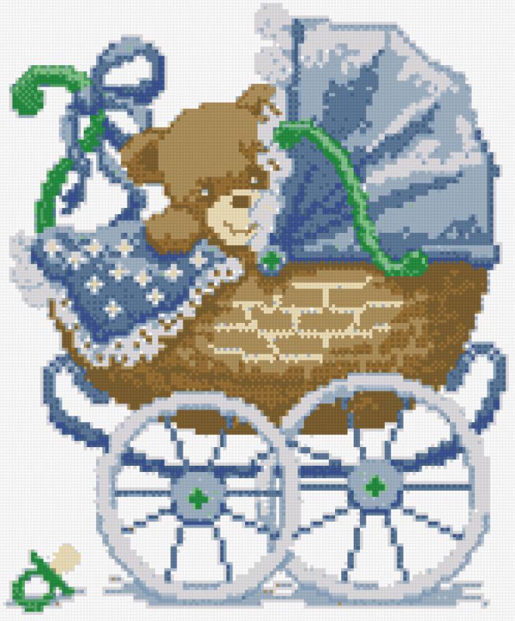 Мишка в коляске - метрика, дети, мальчик - предпросмотр