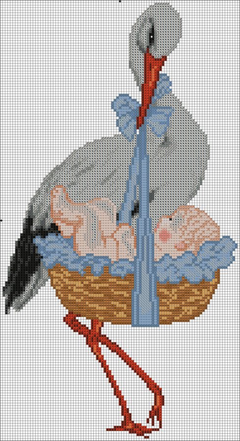 Аист с корзиной - метрика, дети, мальчик - оригинал