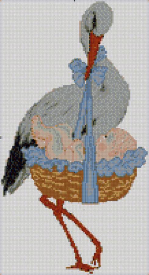 Аист с корзиной - метрика, мальчик, дети - предпросмотр