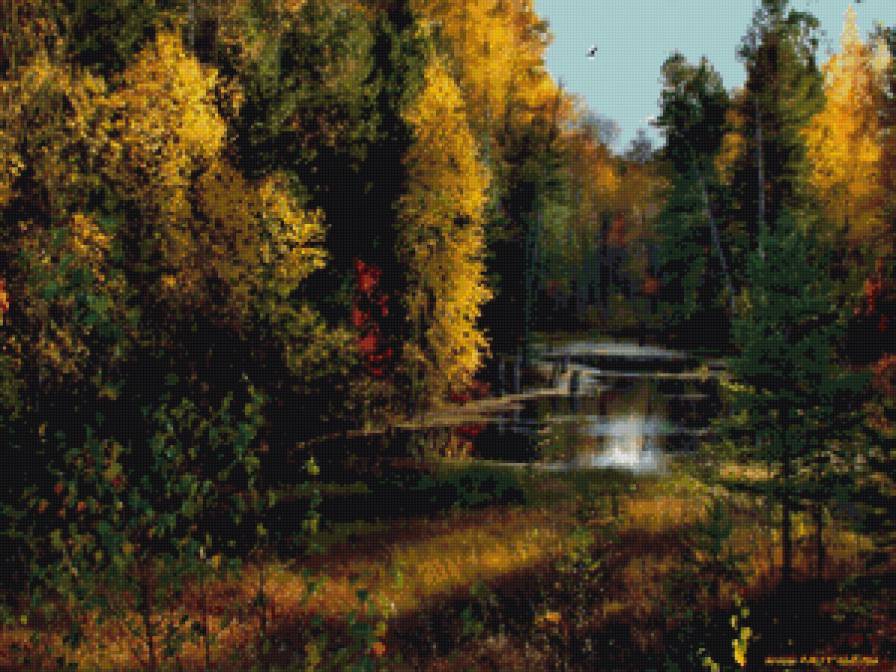 осень в лучах солнца - пейзаж, деревья. озеро, природа. осень - предпросмотр